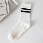 White Stripped Cute Grippy Pilates Grip Socks
