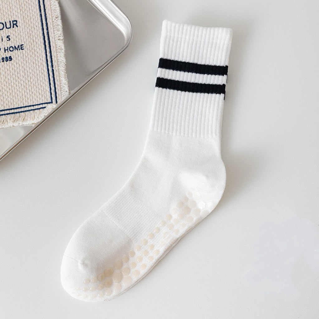 White Stripped Cute Pilates Grip Socks