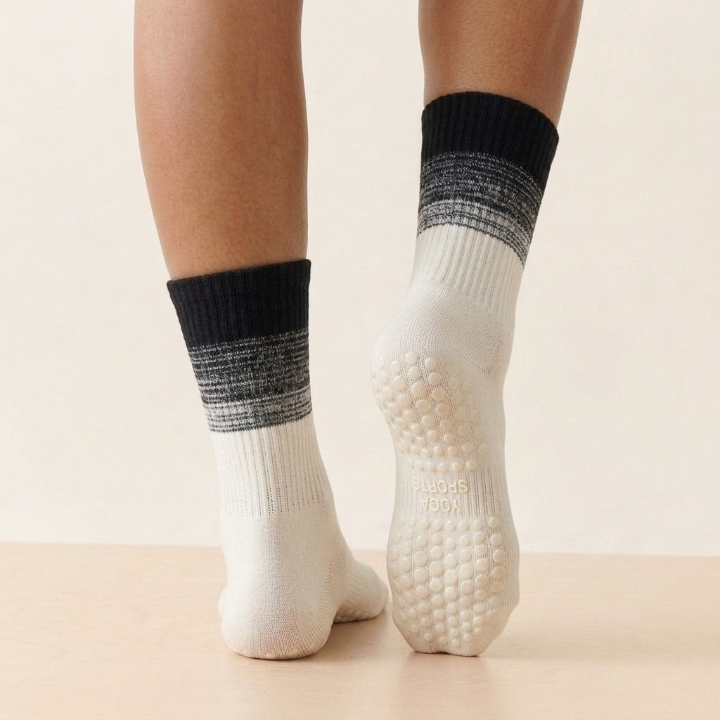 Space Black and White Gradient Color Cute Grippy Pilates Grip Socks