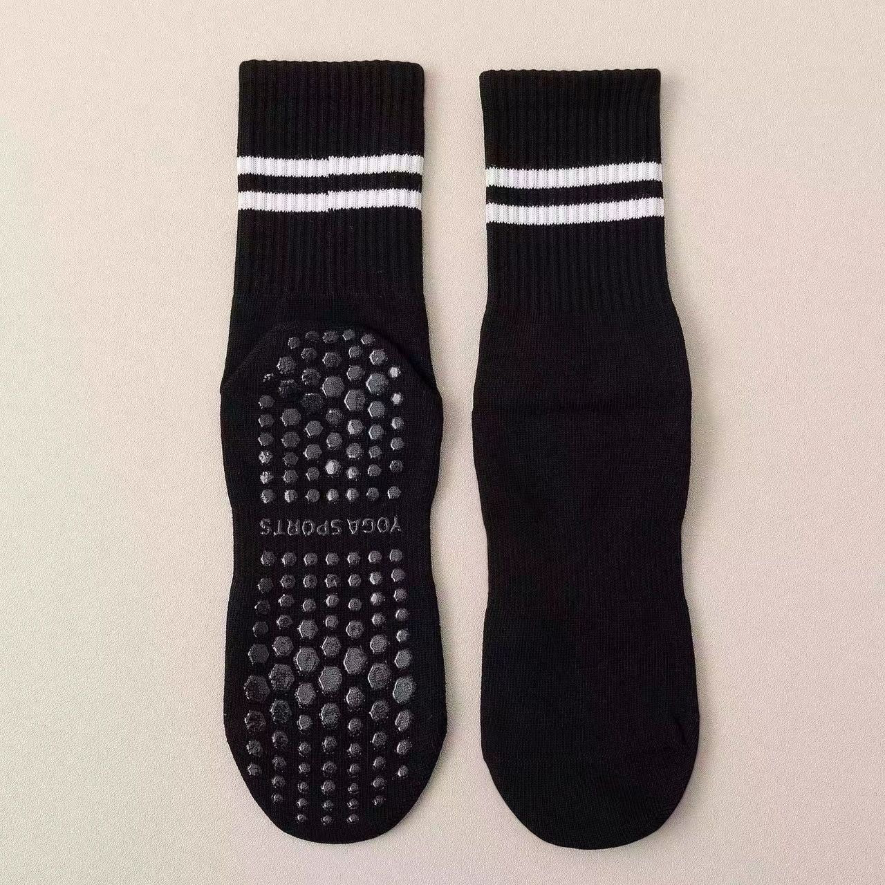 Black Stripped Cute Pilates Grip Socks