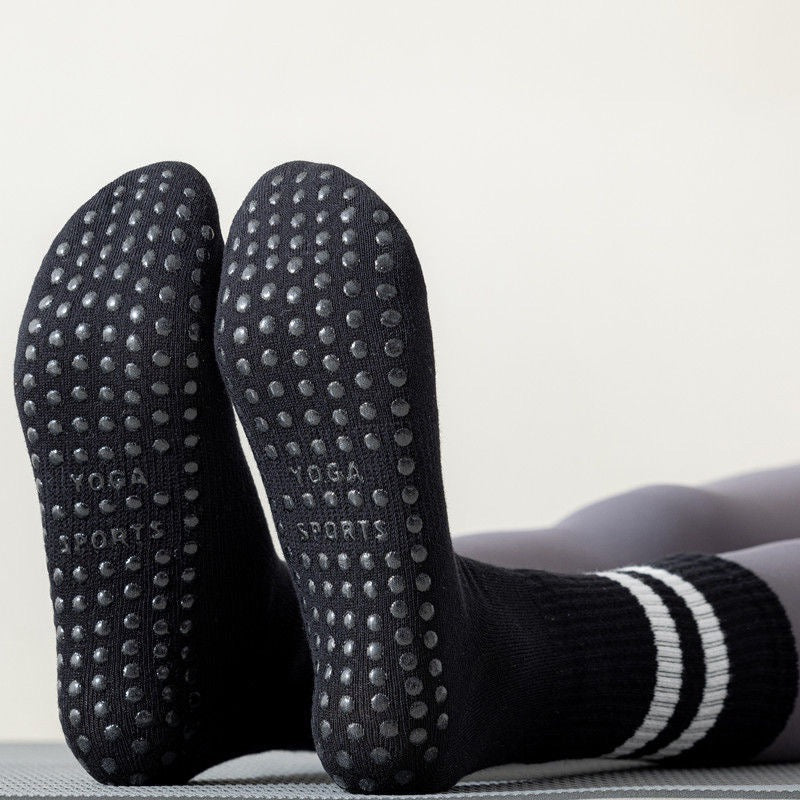Black Stripped Cute Pilates Grip Socks