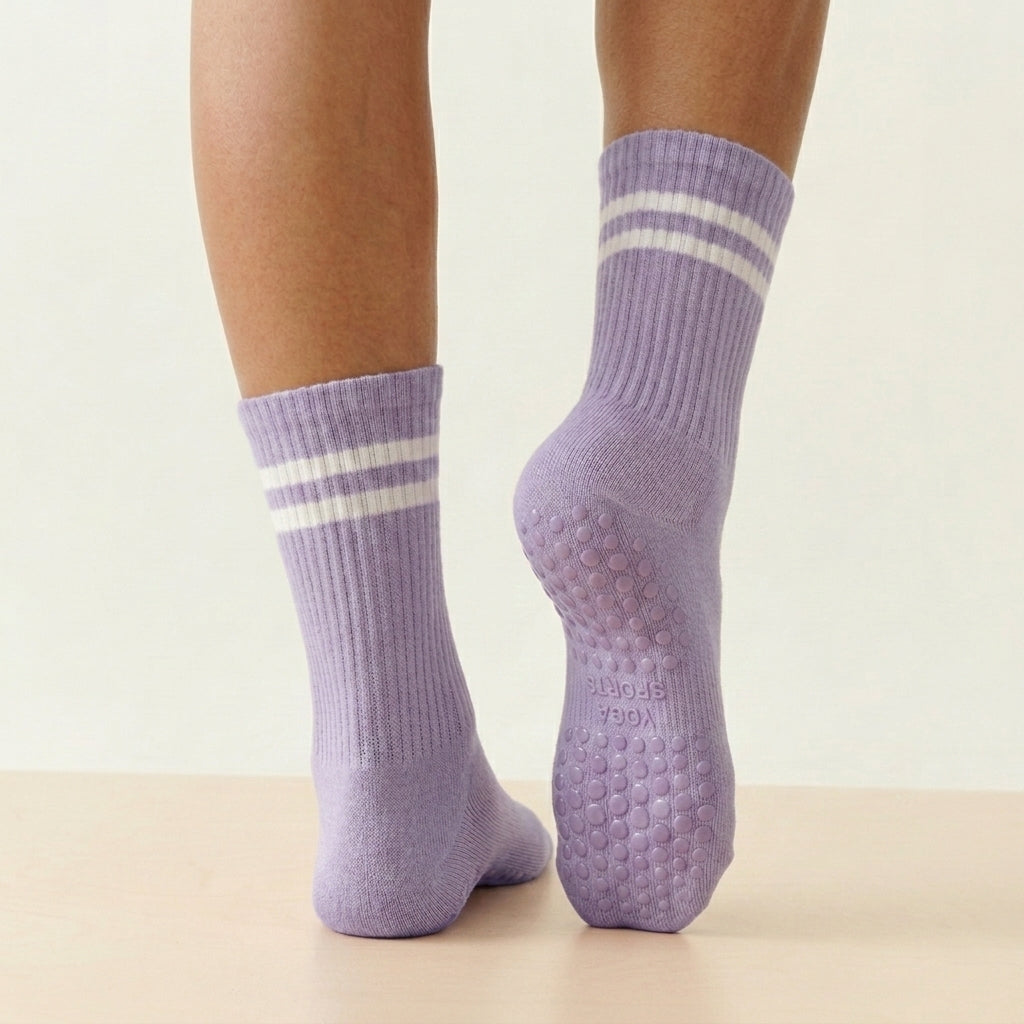 Purple Stripped Cute Grippy Pilates Grip Socks