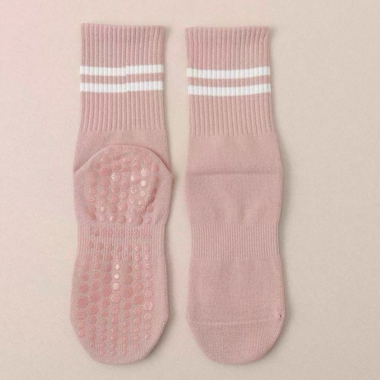 Pink Stripped Cute Pilates Grip Socks