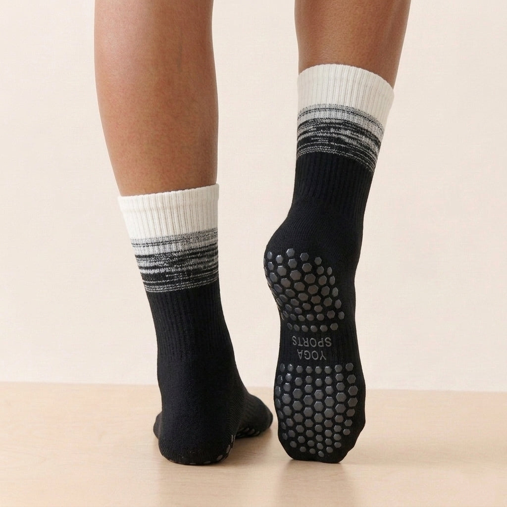 Dusk Black and White Gradient Color Cute Grippy Pilates Grip Socks
