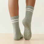 Green Stripped Cute Grippy Pilates Grip Socks