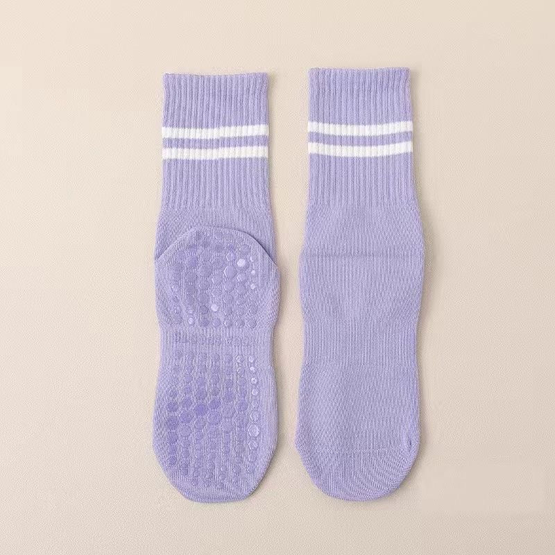 Purple Stripped Cute Pilates Grip Socks