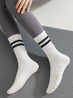 White Stripped Cute Grippy Pilates Grip Socks