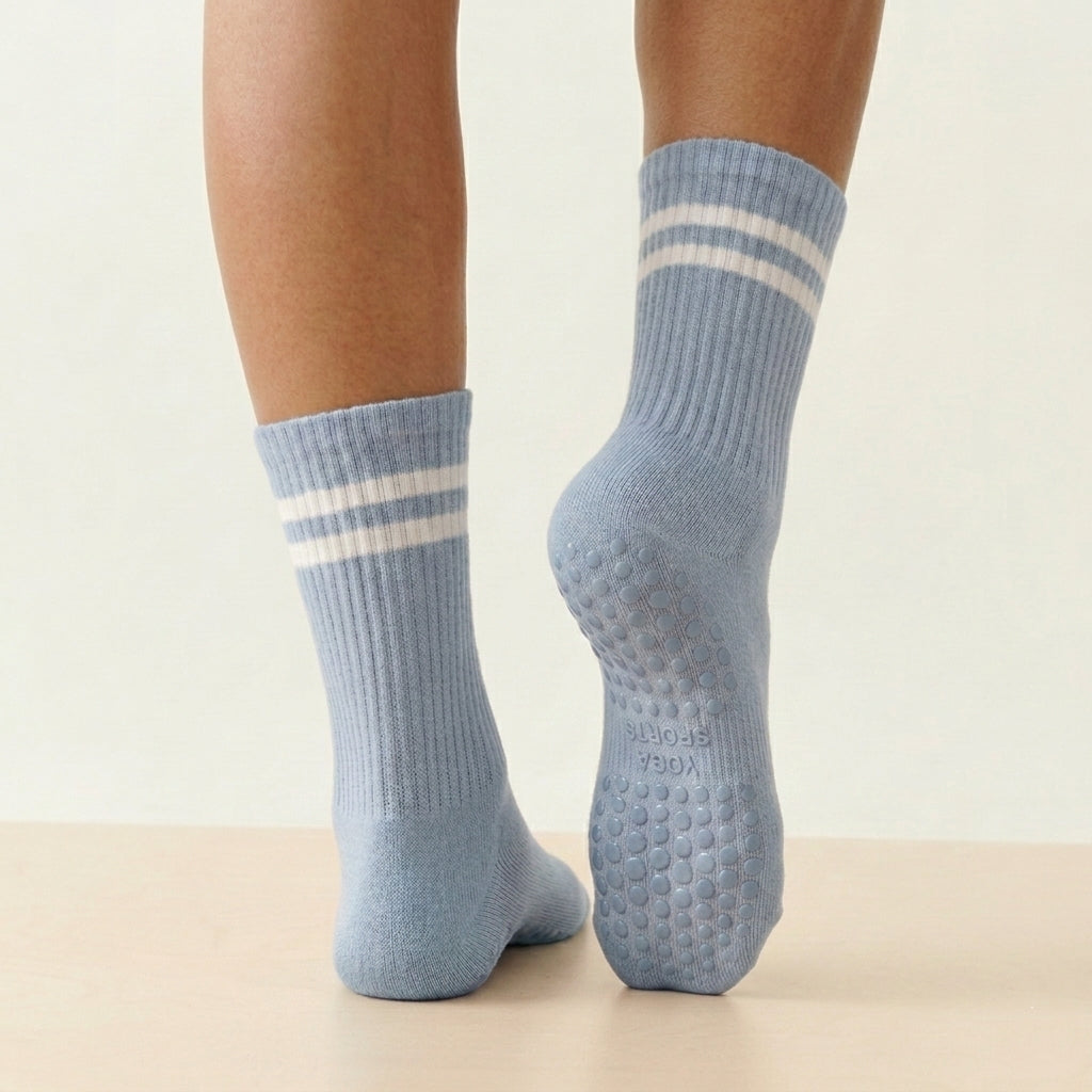Blue Stripped Cute Grippy Pilates Grip Socks