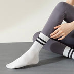 White Stripped Cute Grippy Pilates Grip Socks