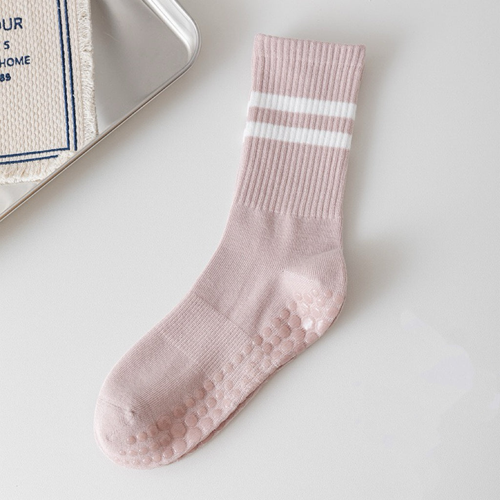 Pink Stripped Cute Pilates Grip Socks