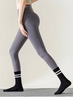Black Stripped Cute Pilates Grip Socks