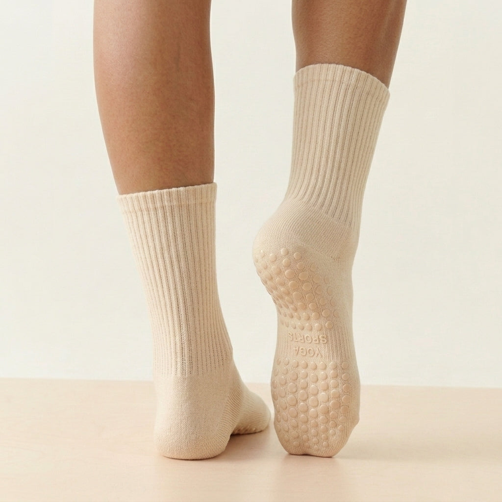 Pastel Beige Cute Grippy Pilates Grip Socks