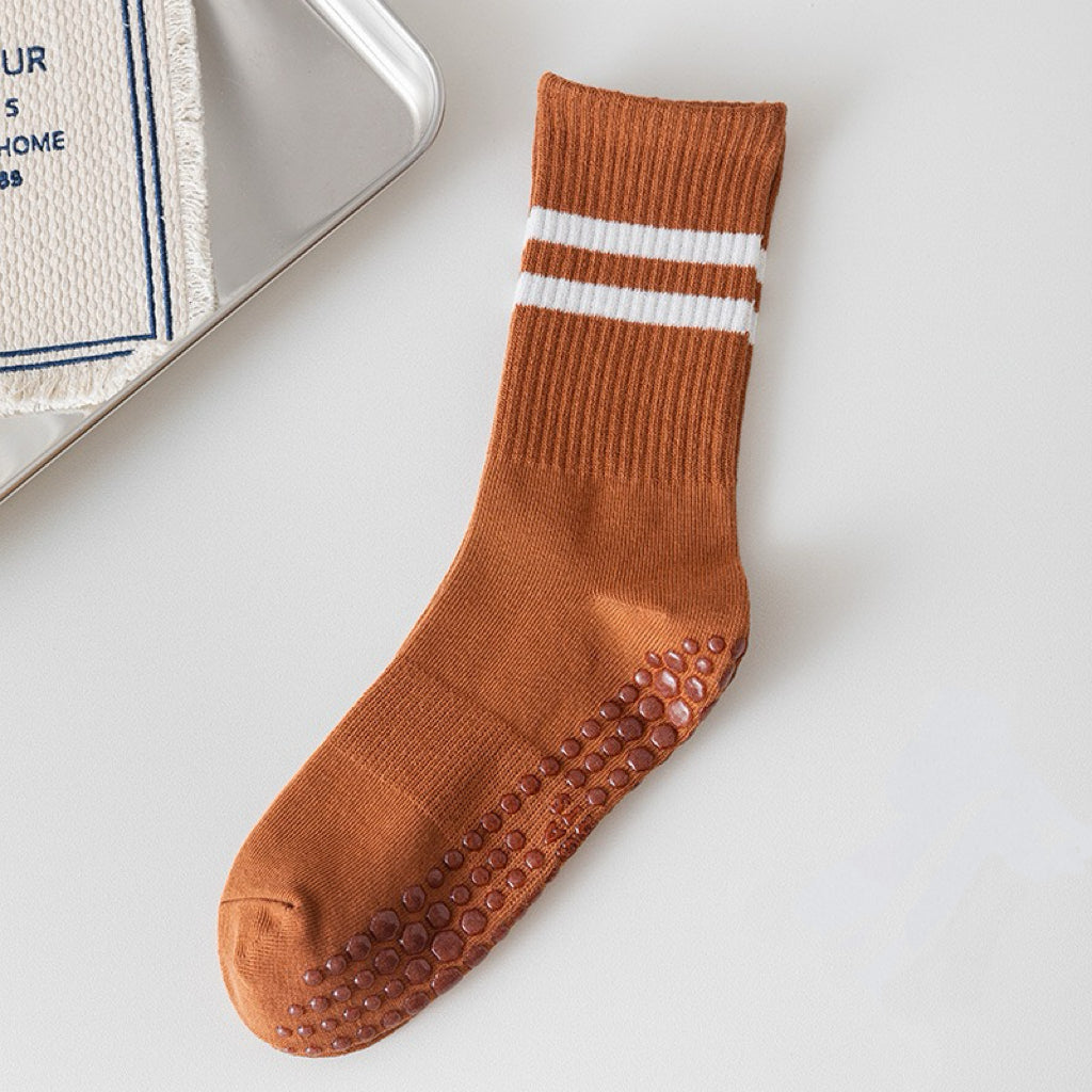Caramel Stripped Cute Pilates Grip Socks