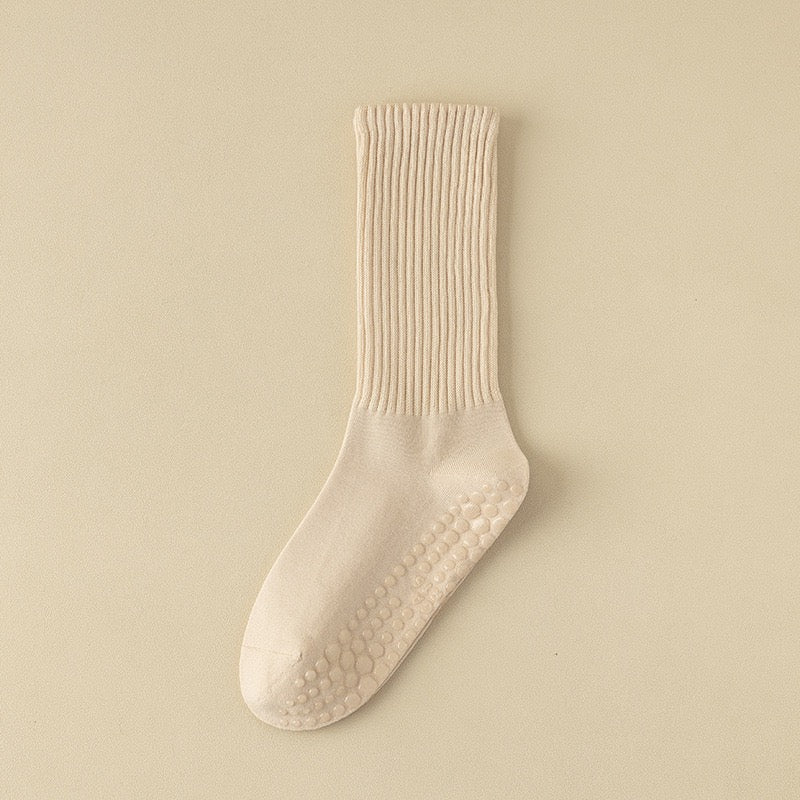Pastel Beige Cute Grippy Pilates Grip Socks