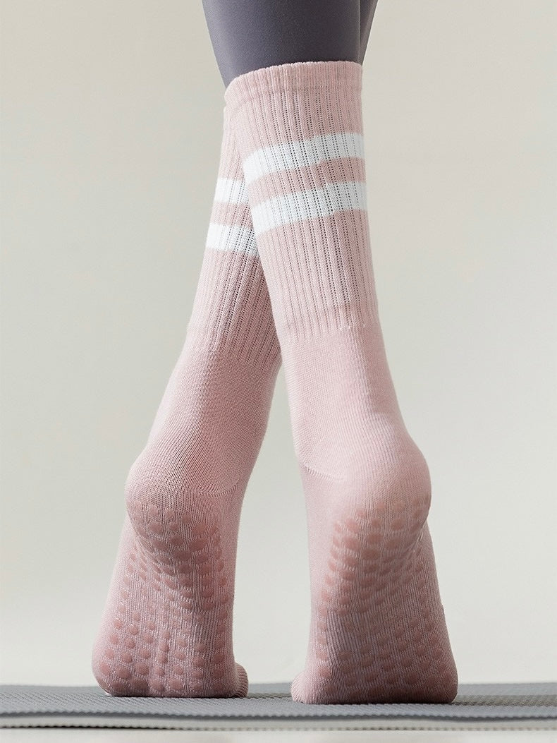 Pink Stripped Cute Pilates Grip Socks