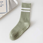 Green Stripped Cute Grippy Pilates Grip Socks