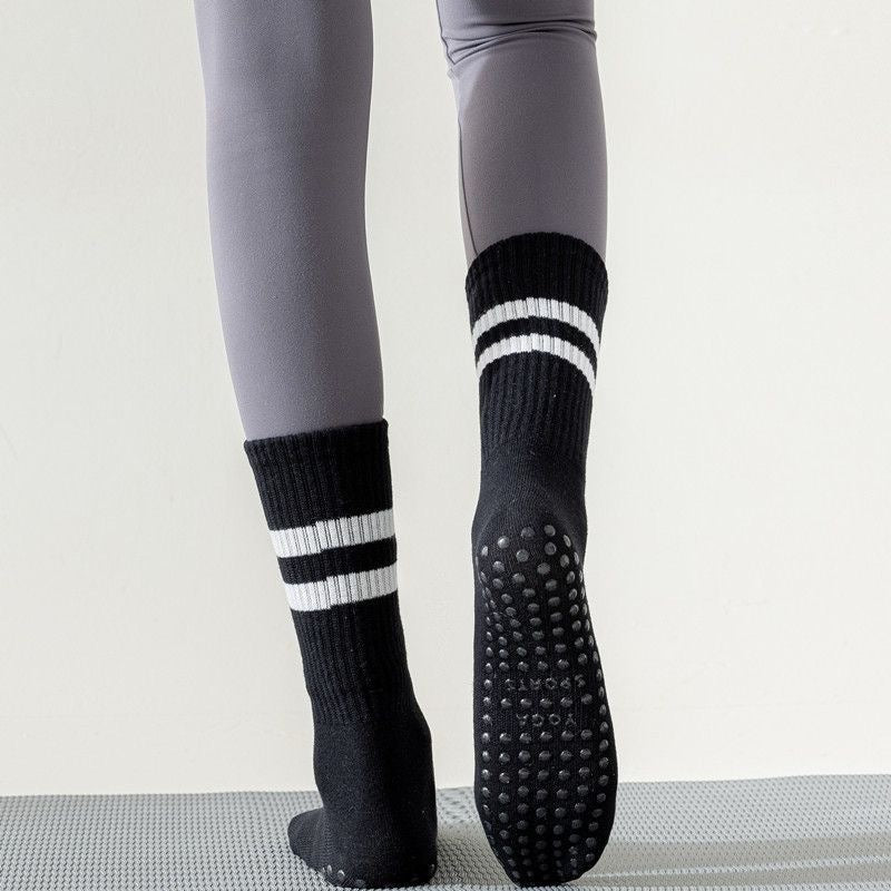 Black Stripped Cute Pilates Grip Socks