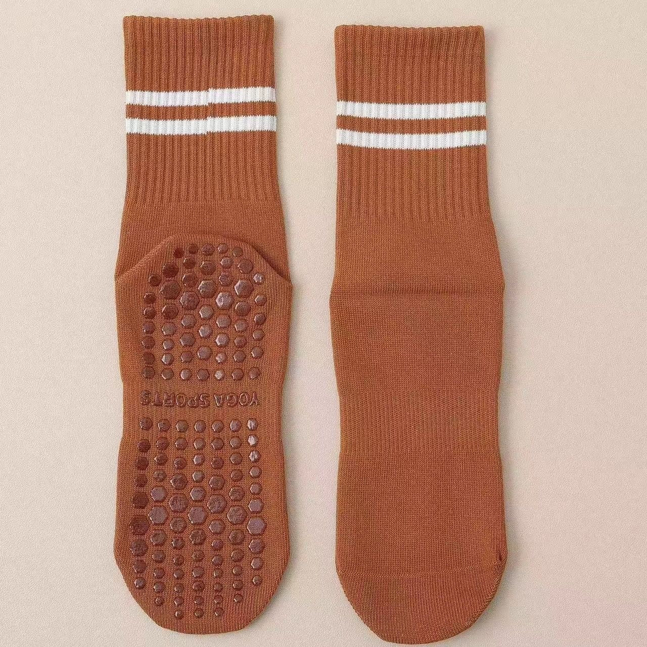 Caramel Stripped Cute Pilates Grip Socks