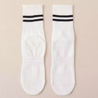 White Stripped Cute Grippy Pilates Grip Socks